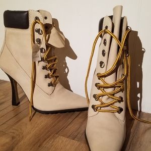 Andrew Steven's Jenny Heeled Boots, Cream